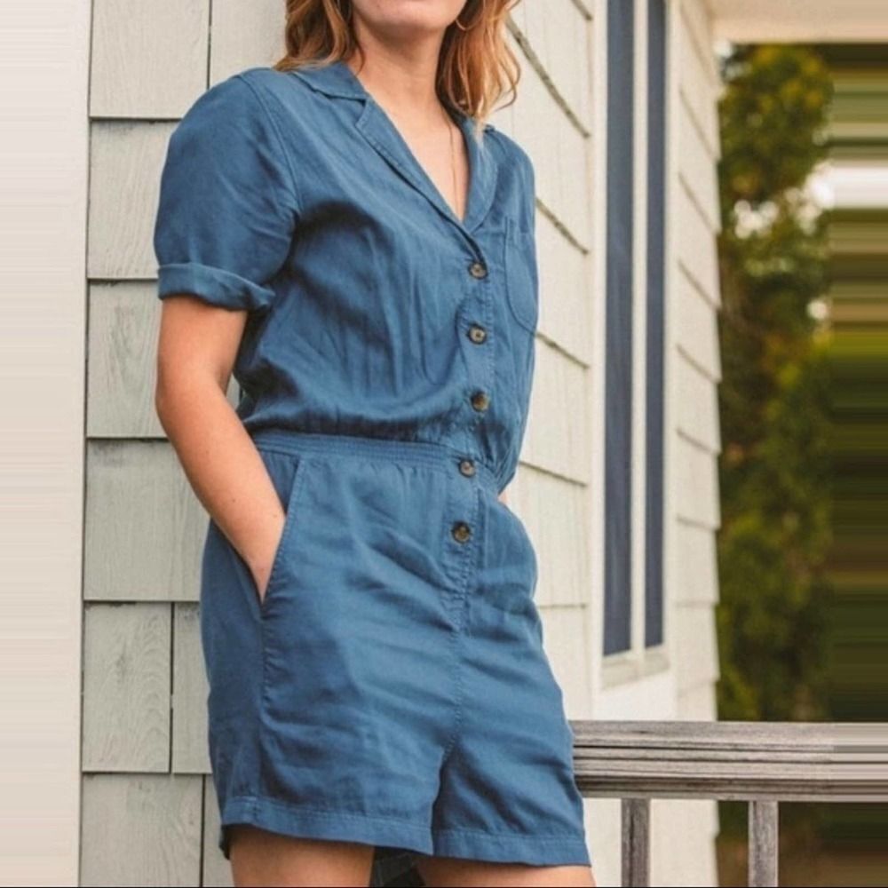 Faherty Teal Button-Up Romper - image 3